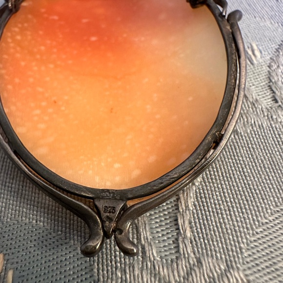 Antique Vintage Womens Pin Pendant 925 Sterling Silver Shell Cameo Brooch - Picture 11 of 16